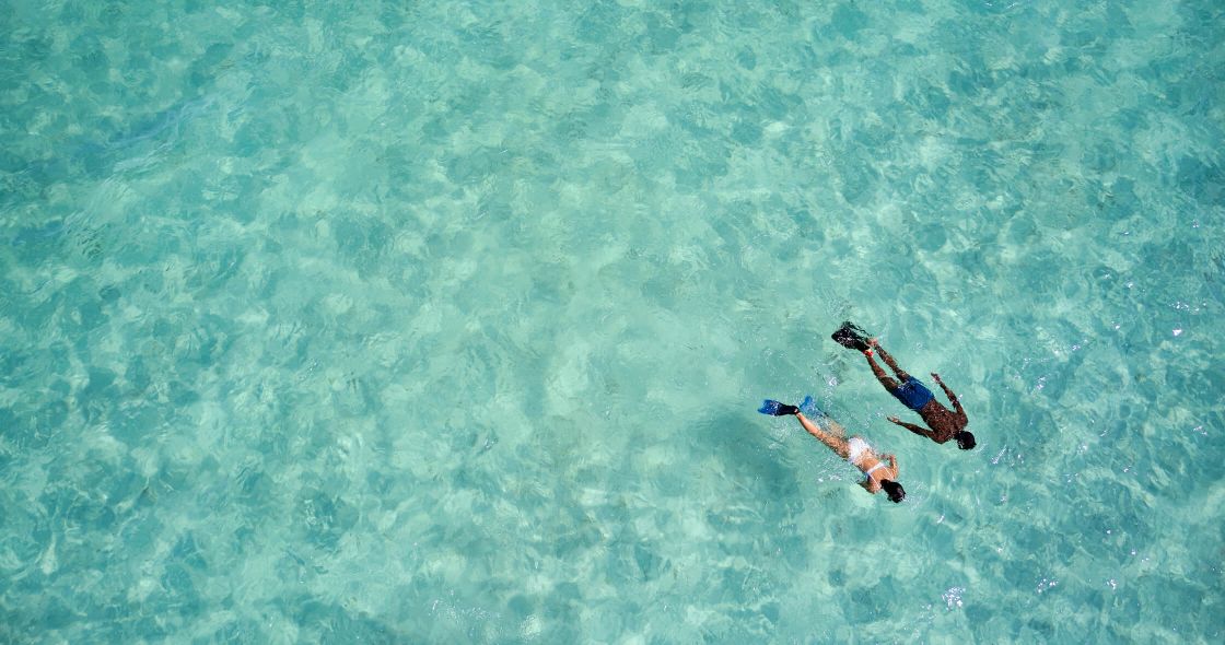 A Couple People Swimming In The Ocean