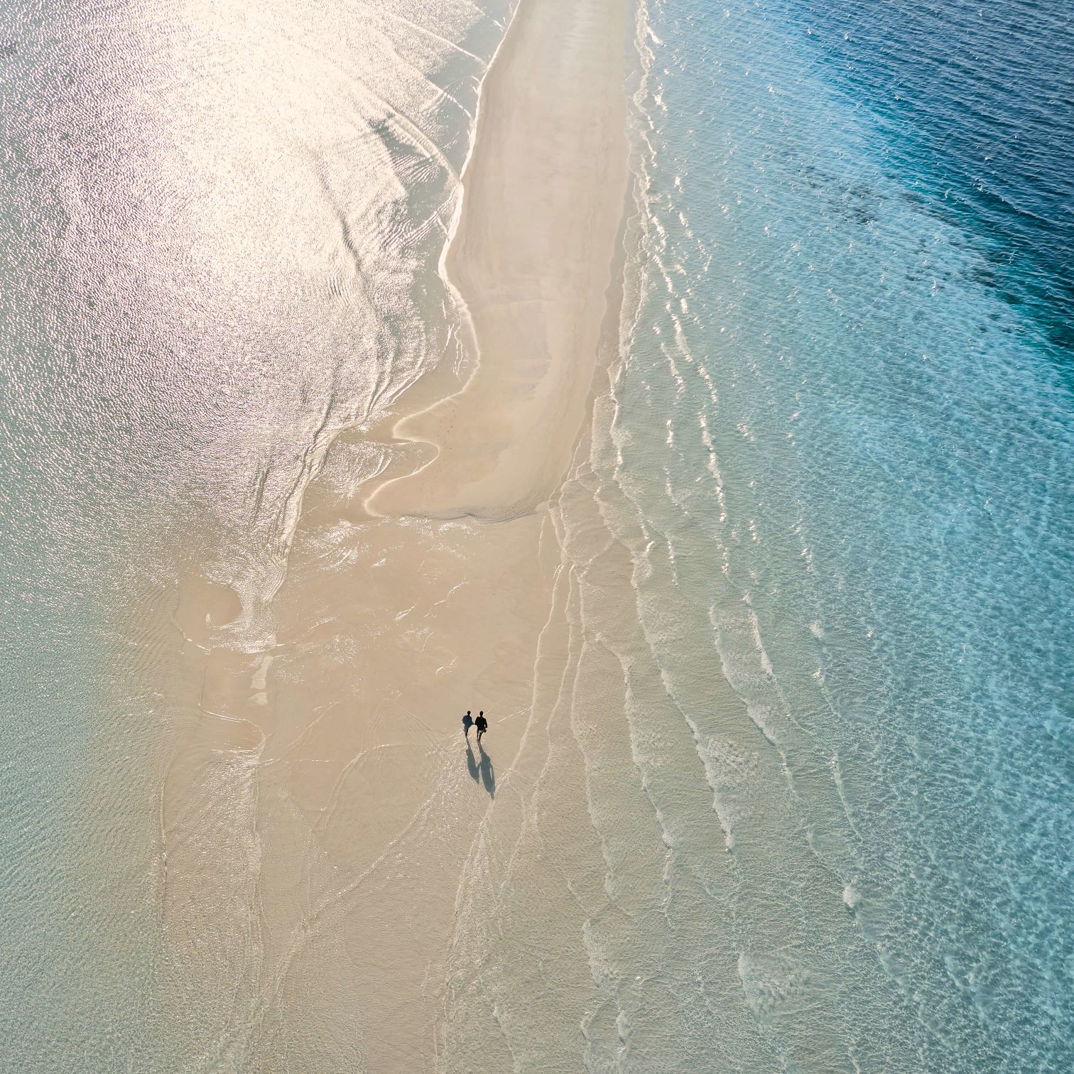 Two People Walking On A Beach